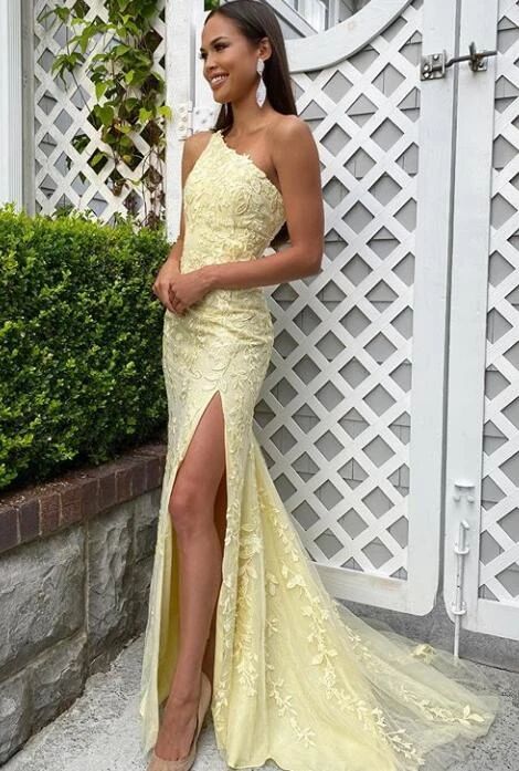 Fitted One Shoulder Yellow Pageant ...